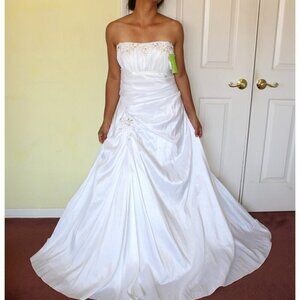 NWT Nox Anabel A Line Wedding Maxi Dress Beaded Size XL Taffeta Gathered Gown